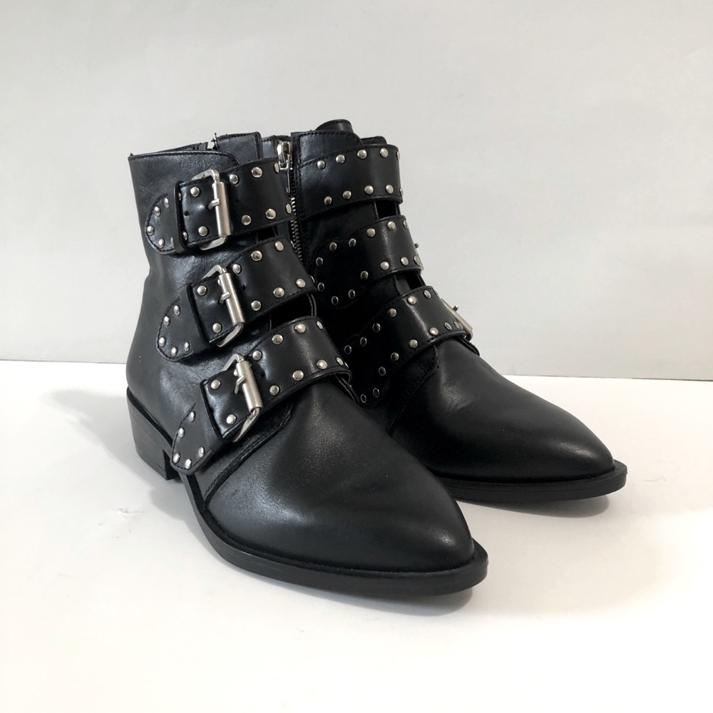 Steven By Steve Madden Heller Black Studs Buckle Straps Boot Shoes NWT